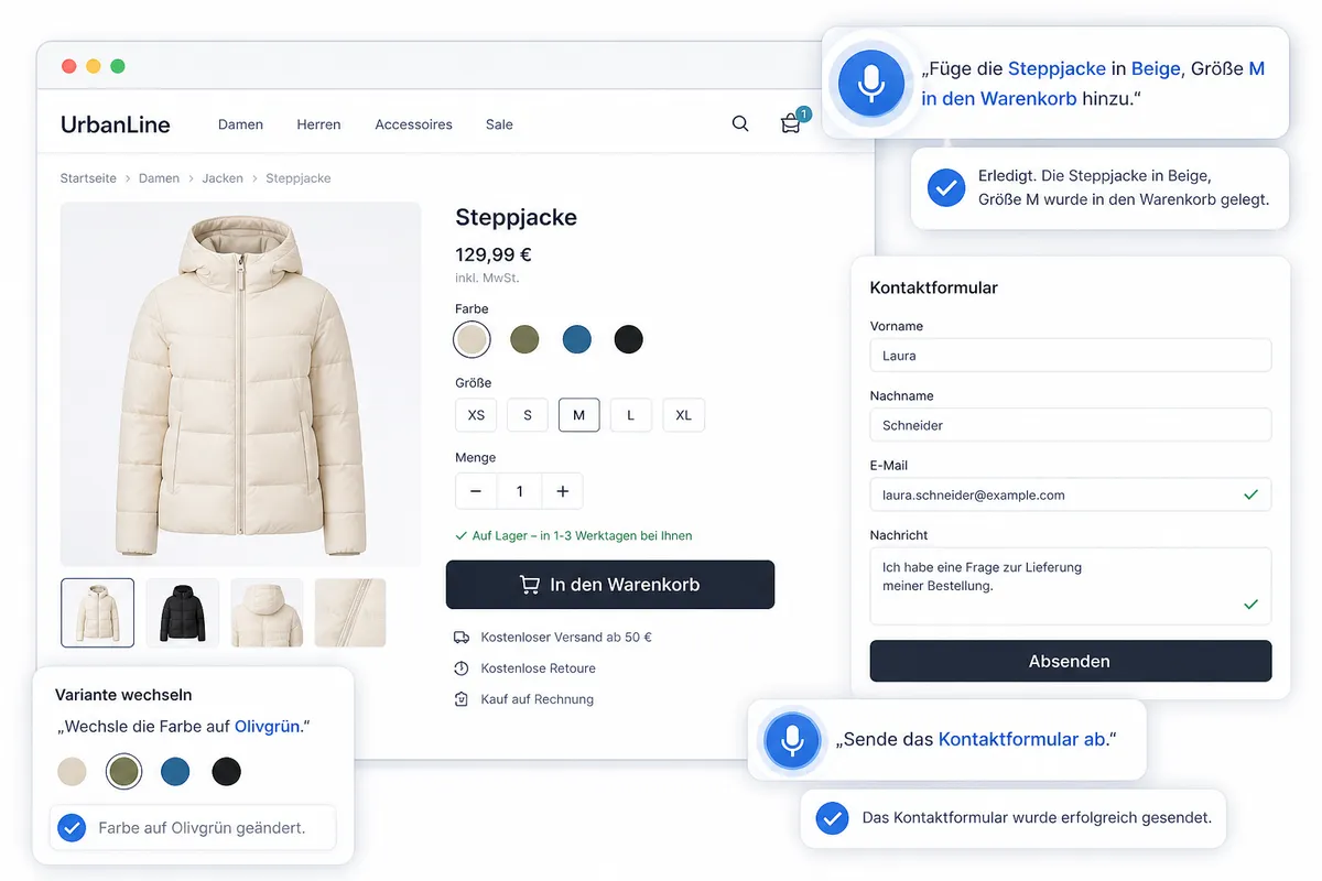 Actions: the assistant changes the page, not just the conversation
